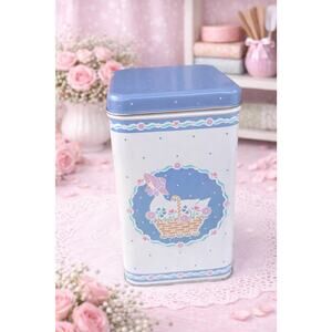 Vintage Goose Design Decorative Tin Box Blue White Pink Cottage Collectible 9x5